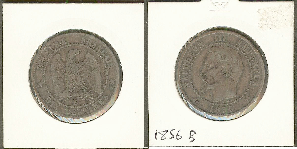 10 centimes Napoléon III tête nue 1856 B Rouen TTB-